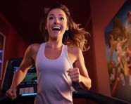 A man running on a treadmill while watching a video of his favorite football team