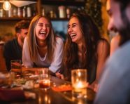 Friends having a blast telling jokes