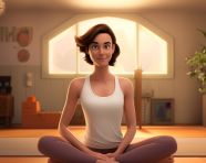 A young woman in a yoga studio her body