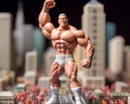 The bodybuilder is flexing his biceps