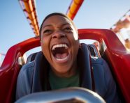 Person has a blast riding roller coaster