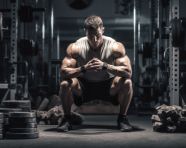 Muscular bodybuilder handsome men doing exercises in gym