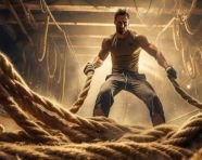 Fitness enthusiast practicing rope tosses