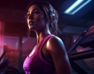 Woman exercising in a gym with dark light