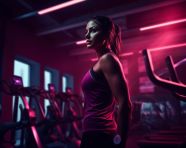 Woman exercising in dark and moody gym