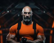 Powerful bodybuilder in dark clothes