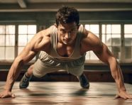 A man in the gym doing pushups