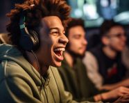 Happy woman playing wii sports