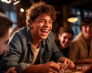 Laughing couple playing charades