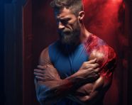 Muscular man holding his arm with pain