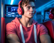 A young athlete is wearing a hoodie and headphones while listening to music during a fight.