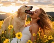 Young girl and golden retriever