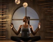 Woman in yoga pants in her home