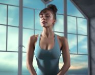 Yoga pose in front of windows
