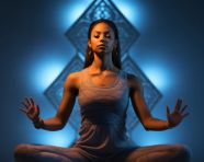 Woman in yoga pose stretches in studio