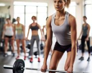 Woman deadlifting heavy weight in gym