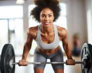 The woman is lifting a heavy weight in a deadlift