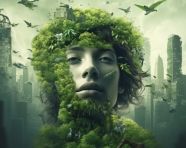 Modern city grows out of women head in creative image, concept style art