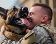 Soldier and dog cant contain their happiness