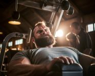 Man pushes limits in slow motion bench press