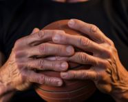 Hands on balance ball for exercise