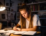 Creative thinker journaling in bedroom