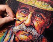 A old man pointillism painting