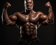 He bodybuilder is flexing his biceps his veins