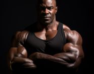 Bodybuilder flexes biceps veins