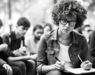 Young woman reflects on life in journal