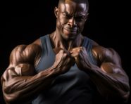 Muscular man flexes his arms