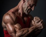 Bodybuilder flexing his bulging biceps