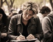 Young woman shares thoughts in journal