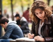 Girl jots down ideas in journal