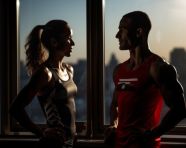 Silhouetted athletes sprinting