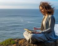 Woman reflects on life by the ocean