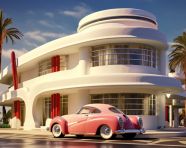3d rendering architecture with futuristic, streamline moderne architecture