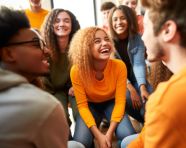 Group of students discussing in a circle