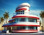 Floor with modern futuristic streamlined design building exterior