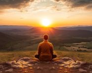 Meditator overlooking landscape