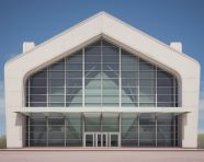 House in the scandinavian modern style with large windows.