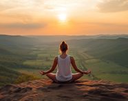 Person meditating on mountaintop