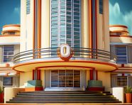 A photo of art deco school building, art deco architecture