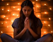 Person in lotus position in dim room