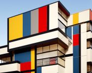 Detail of a new modern apartment building, bauhaus architecture