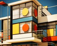 Modern beautiful new house. coloured wall on the building, bauhaus architecture 03