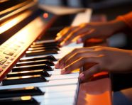 Student learning to type piano