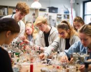 A group of students celebrating a successful experiment