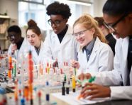 Students cheering for successful experiment