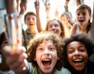 Celebrating a successful experiment they are all smiling